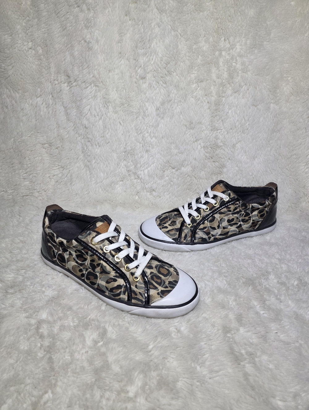 Coach Barrett Leopard Print Signature C Patent Leather Low Top Sneakers 8.5